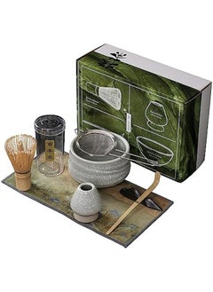 Buy Matcha Tea Set with Bamboo Whisk, Bowl, Scoop, Whisk Holder, Tea Sifter - Complete Tea Making Kit (White) in UAE