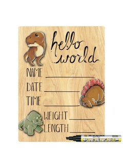Buy Hello World Newborn Baby Announcement Printed Wood Sign With Dinosaur Theme 9 By 12 Inches Black Marker in Saudi Arabia