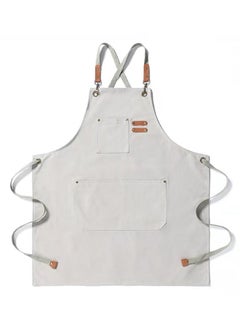 اشتري Chef Apron,Cross Back Apron for Women and Men,Cotton Canvas Apron with Adjustable Straps and Large Pockets,Kitchen Cooking Baking Hairstylist Woodworking Welding Carpenter Work Bib Apron  White في السعودية