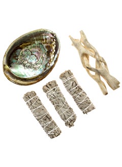 Buy Smudging Kit White Sage , Abalone Shell and Tripod Stand in UAE