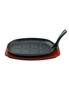 Buy Rosette Cast Iron Sizzler Pan With Wooden Base 28x19CM in UAE