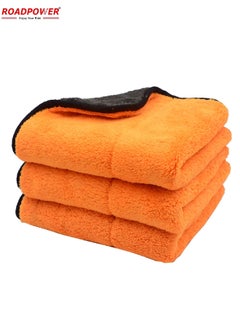 اشتري Professional Grade Premium Microfiber Towels Safe For Car Wash Home Cleaning And Pet Drying Cloths Pack Of 3 Orange في الامارات