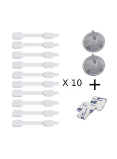 Buy Child Safety Strap Locks 10 Pieces,Baby Locks for Cabinets and Drawers, Toilet, Fridge & More, 3M Adhesive Pads, Easy Installation, Bonus 4 pcs 3M Sticker + 2pcs Plug Protector in UAE