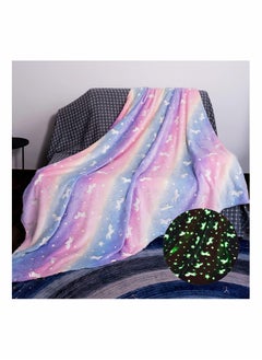 اشتري Glow in The Dark Throw Blanket Super Soft Flannel Fleece 100 x 150cm Warm Cozy Furry for Kids Decorated with Stars and Horse Holiday Birthday Gift Girls Boys Teens في الامارات