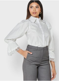 Buy Puff Sleeve Crochet Detail Shirt in Saudi Arabia