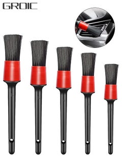 Buy 5 Pcs Pro Soft Car Detailing Brush Set, 5 Different Sizes Detailing Brush Set, Detail Brush Auto Cleaning Brush Wet & Dry Use Anti-Scratch Car Cleaning for Interior Leather Dashboard Air Vent Wheel in UAE