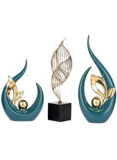 Buy Voidrop Ceramic Leaf Figurines Aesthetics Home Décor Creative Animal Ceramic Decor Accent Leaf Abstract Art Ceramic Decor Statue Sculptures for Table Decorations set of 3 (Green Gold) in UAE
