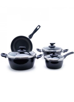 Buy 7 Pieces Aluminium Cooking Pots Set With Glass Lids Black in Saudi Arabia