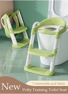 Buy Kids' Potty Training Toilet Seat , Toddler Toilet Seat With Step Stool Ladder, Foldable Toddler Potty Seat For Toilet With Non-Slip Design, Adjustable Height For Baby Kids 2 To 5 Years Boys Girls Lemon Green Pvc in UAE