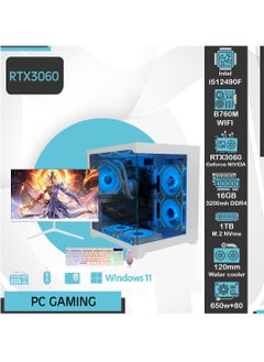 اشتري PC Gaming Computer Professional Build - NVIDIA GeForce RTX3060 Graphics Card - i5 12490F Processor - B760M Motherboard - Water Cooling + Seven Fans - 16GB 3200MB RAM with Windows 11 Operating System + 24 Inch Professional Gaming Monitor + RGB Mouse and Keyboard في السعودية