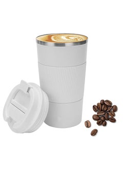 Buy Insulated Coffee Flask, Cup, Mug with Leak Proof Lid - Vacuum Insulation Stainless Steel for Hot & Cold Water Coffee & Tea Black , Anti slip design 380ml : White in UAE