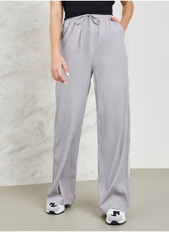 Buy Textured Wide Leg Pants with Side Pocket in Saudi Arabia