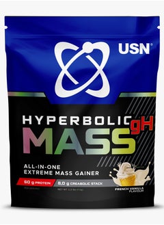 Buy Hyperbolic Mass Gh 1kg French Vanilla Bag High Calorie Mass Gainer Protein Powder for Fast Muscle Mass and Weight Gain, With Added Creatine and Vitamins in UAE