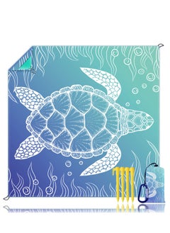 اشتري Beach Blanket, Portable Waterproof Sandproof Picnic Mat, Suitable for Beach Yoga, Outdoor Music Festival, Travel Camping Gifts with 4 Stakes & 4 Corner Pocket, Sea Turtle Design, 82"× 86" في السعودية