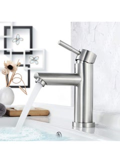 اشتري Modern Basin Faucet Bathroom Chrome Brushed Faucet Deck Mounted Basin Sink Tap Mixer Hot  Cold Water Stainless Steel Faucet في السعودية