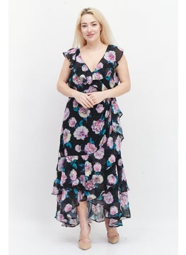 Buy Women Floral Print Midi Dress, Black Combo in Saudi Arabia