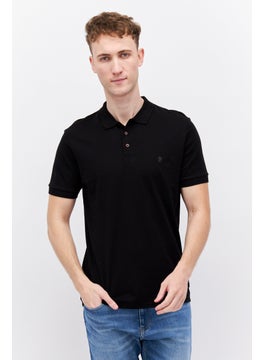 اشتري Men Regular Fit Brand Logo Short Sleeve Polo Shirts, Black في الامارات