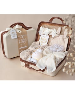 Buy Baby Gift Box, Newborn Girl, Beige Clothes Set, Wooden Carving Suitcase in Saudi Arabia