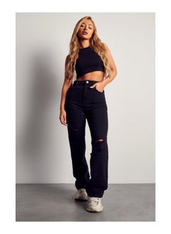 Buy Black Wide Leg Distressed Boyfriend Jean in Saudi Arabia