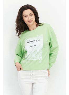 Buy Women Crew Neck Graphics Print Sweatshirt, Sage Green/White in UAE