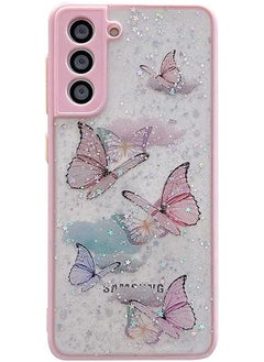 Buy Soft Liquid Flexible Butterfly Glitter Sparkle Cover for Samsung Galaxy S21 FE 6.4 2022 Pink in UAE