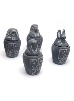 اشتري immatgar Pack of 4 pharaonic Decorative Egyptian Jar Figurine Storage Box Statue ancient Egyptian souvenirs gifts handmade Home decor collectibles Sculptures  (Gray - 5 CM Long) في مصر