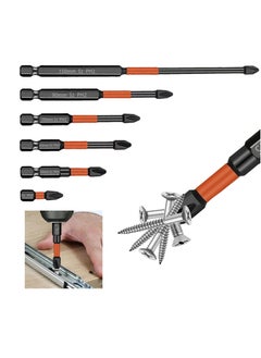 اشتري Screwdriver Bit 6Pcs Magnetic Screwdriver Driver Bits Set 25-150mm Long Impact Phillips Screwdriver Bit Non-Slip Drill Head Bits Screw Extractor Cross Slot Screwdriver for Power Screwdriver Black في الامارات