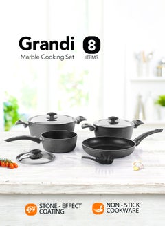 Buy 8-Piece Non-Stick Cookware Set Aluminum Pots And Pans Non-Stick Surface Bakelite Handle Stainless Steel Lids PFOA Free black and grey granite  22-26+26+18 cm in Saudi Arabia