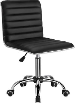 اشتري Mahmayi Black Leather Swivel Executive Chair Stylish Ribbed Mid Back Design Ideal for Office, Home and Workspace في الامارات