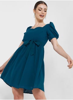 Buy Puff Sleeve Plisse Dress in UAE