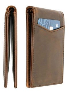 Buy Men's Genuine Leather Wallet  RFID Blocking Wallet for Men Bifold Wallet  6 Card Slots, 1 ID Window brown in UAE