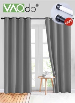 Buy 2 Panels 97% Blackout Curtains with Window Curtain Rods 2.7M Long Complete Drapes for Living Room Thermal Insulated Bedroom 2.1-2.6Wide Window Treatment Drapes Grey in UAE