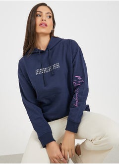 Buy Regular Fit Slogan Print Hoodie with Front Pocket in Saudi Arabia