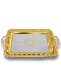 Buy 2-Piece Rectangular Luxury Serving Tray, Large 48cm x 34cm & Medium 41cm x 29cm, Steel, Silver & Gold in UAE