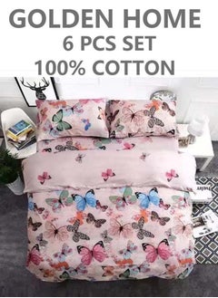 Buy 6-Piece Single Size Cotton Printed Combination Duvet Cover Set Includes 1xFitted Bedsheet 120x200+30cm, 1xDuvet/Bed Cover 160x210 cm, 2xPillowcase 55x80cm, 2xCushion Case 45x70cm Multicolour in UAE