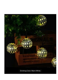 اشتري 30 LED Moroccan Hollow Metal Ball String Solar Light Operated for Wall Home Hanging Bedroom Tree Birthday Party Decoration Items, Warm Light في الامارات