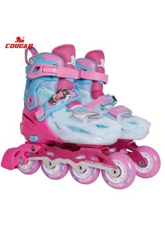 Buy Roller Skate Shoe Cougar Model 333 For Adult Adjustable Roller Skates with 4 Illuminating Pu Wheels, Outdoors and Indoors Roller Blades for Boys Girls Beginners Color : pink Size : 32-35 in Egypt