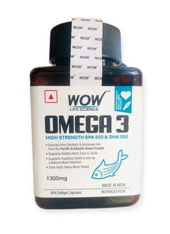 Buy Wow Omega-3 Fish Oil 1300mg Triple Strength 550mg Epa 350mg 60 Capsules in UAE