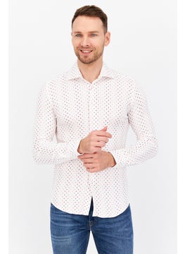 اشتري Men Regular Fit Polka Dots Long Sleeve Dress Shirt, White/Red في الامارات