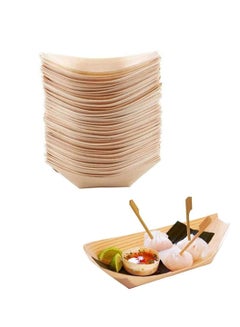 Buy 50 pcs Disposable Wood Boat Dishes Plates Wooden Snack Bowls Food Serving Tray Japanese Sashimi Sushi Boat Light Brown for Party Foods, Snacks, Canap, 3 Inches in Saudi Arabia