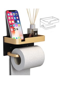 Buy Toilet Paper Holder with Shelf Adhesive Wall Mounted No Drill Aluminium Alloy Stainless and Rustproof Dispenser Bathroom Organizer Storage Rack Matte Black Gold in Saudi Arabia