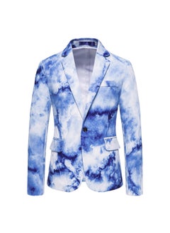 اشتري 2023 Autumn Winter Mens Casual Ink-Print Suit Blue في السعودية