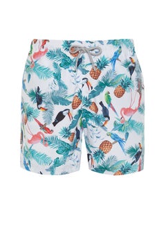 Buy White Standard Size Pineapple & Parrot Patterned Swim Shorts TMNSS24DS00023 in Egypt