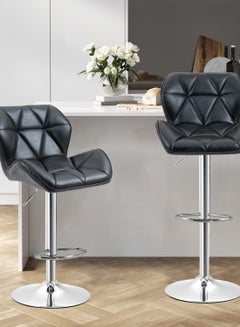 Buy Bar Stools Modern Pu Leather Adjustable Swivel Barstools, Armless Hydraulic Kitchen Counter Bar Stool Synthetic Leather Extra Height Square Island Barstool With Back Set Of 2(Black) in UAE