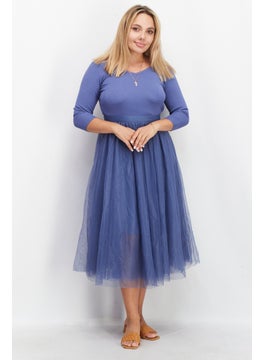 Buy Women Textured Midi Dress, Blue in Saudi Arabia