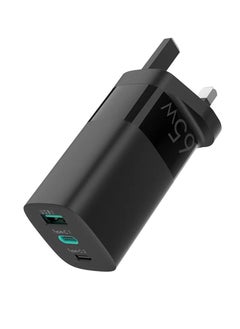 اشتري PD 65W Fast Charger, Charger Adapter with Dual Type C and USB-A Ports, GaN Travel Plug Compatible with Laptops, Tablets, Cell Phones, Cameras, Fans, Game Consoles, Bluetooth Headsets Black في السعودية