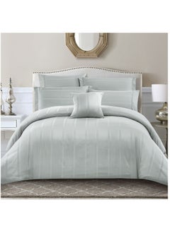 Buy 8 Piece Hotel Style Comforter Cotton 300 Thread Count Damask Stripes King Size Grey in Saudi Arabia