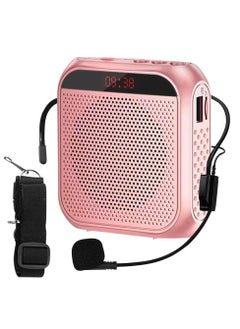 Buy Portable Voice Amplifier with Wired Microphone Headset, 2200mah Rechargeable Pa System, Supports U Disk and Tf Card - Ideal for Teachers, Meetings, And Tours (Gold) in UAE