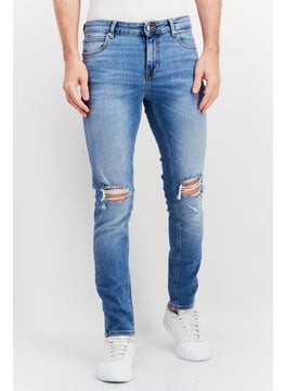 Buy Men Skinny Fit Wash Stretchable Ripped Jeans, Blue in UAE