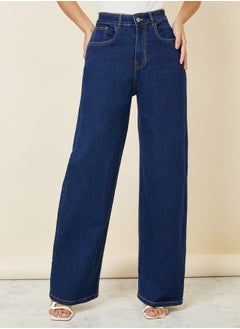 Buy Straight Fit High Rise Jeans with Pockets in Saudi Arabia